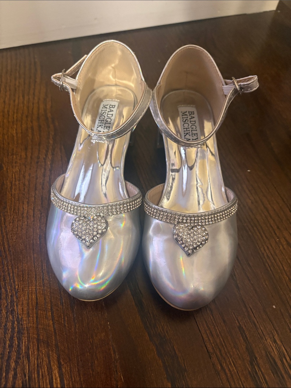 Badgley Mischka Iridescent Silver Holographic Jewel Strap Heels